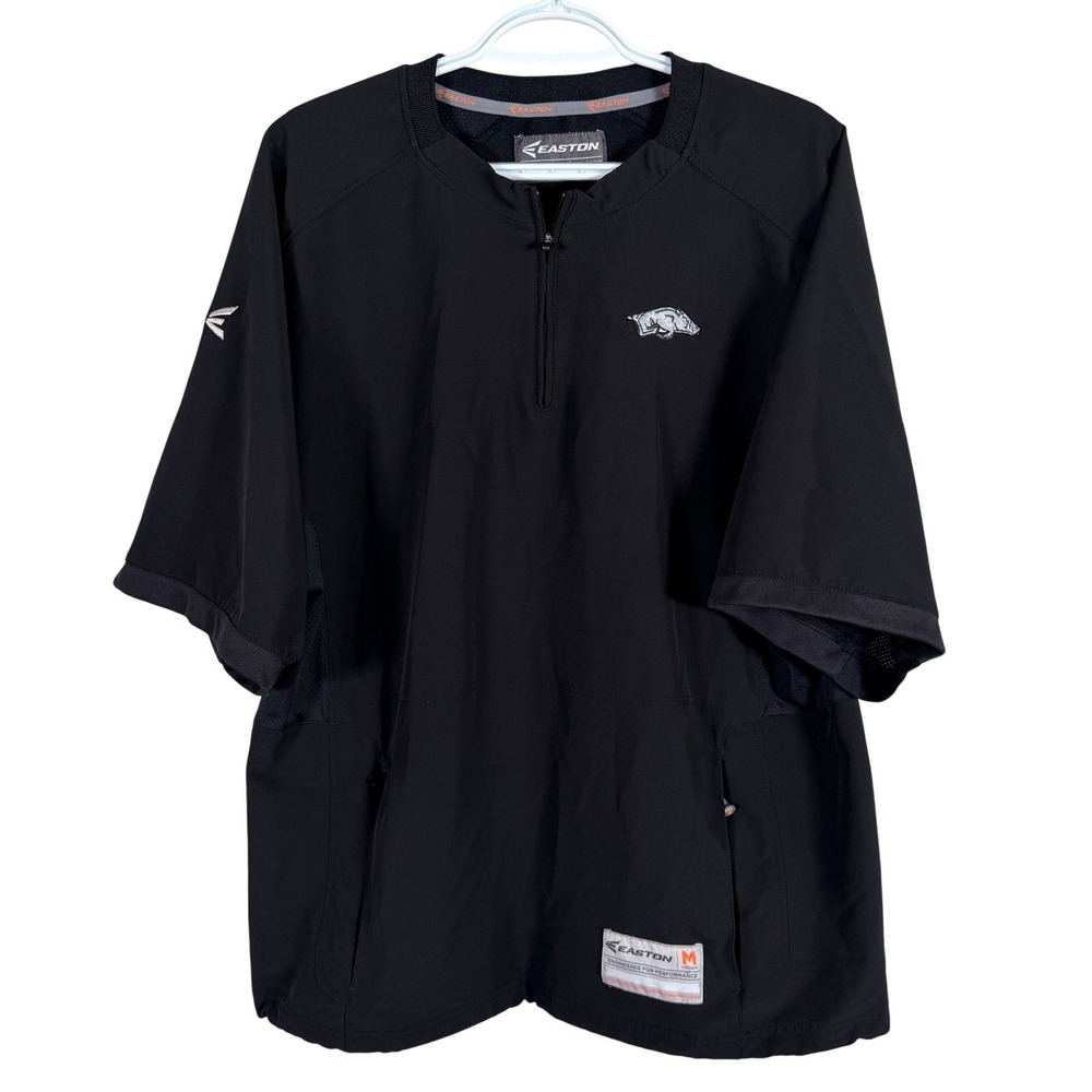 Easton Arkansas Razorbacks Windshirt Cage Jacket Mens M Black 1/4 Zip Pullover